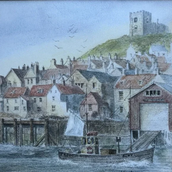 Vintage Whitby Harbour Watercolor Print  9.5x11.5 Inch Colin Williamson Framed - Picture 3 of 11